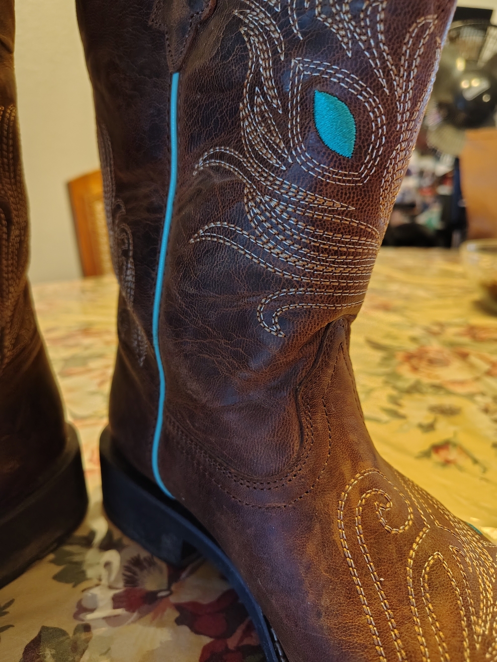 Brown Leather Western Boots with Turquoise Accents - Picture 3 of 10